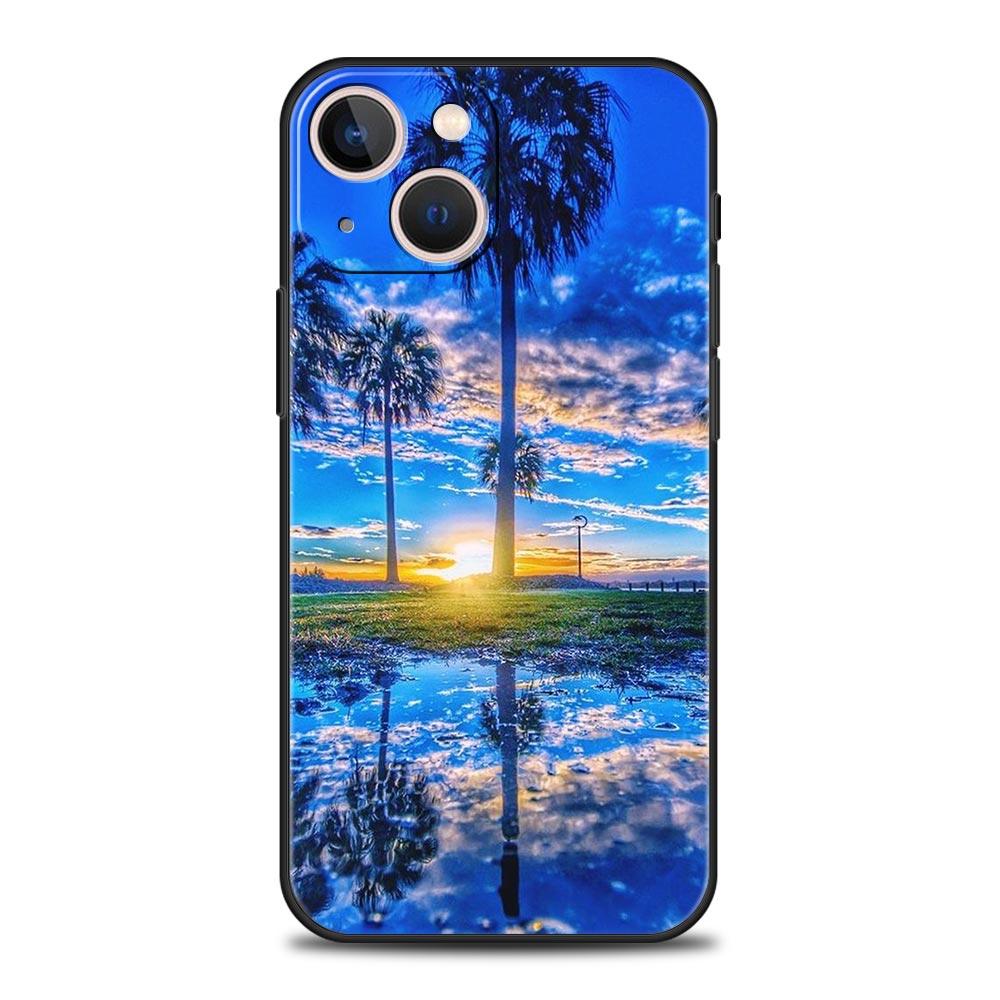 Летняя пляжная сцена на закате на море Пальма Чехол для телефона для iPhone 16 13 15 14 12 11 Pro MAX XR X SE XS 7 8 Plus Мягкий ТПУ чехол