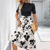 Women's Fashion Casual Belt Short Sleeve Round Neck Floral Elegant Temperament Dress