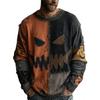 Halloween Spooky Face Sweater for Women Patchwork Print Knit Sweater Top Long Sleeve Crewneck Stitched Fall Outfit