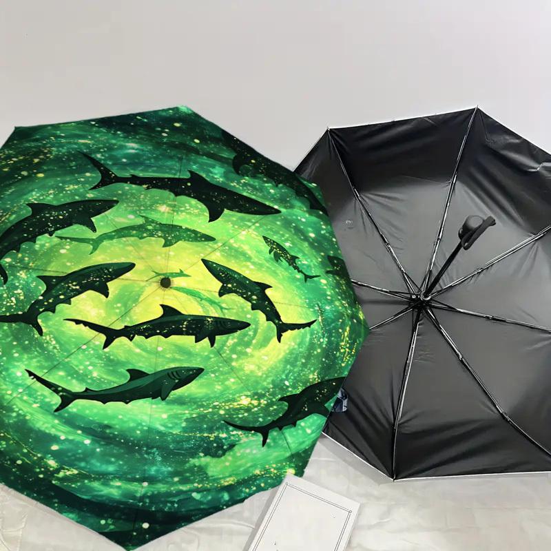 1pc sharks galaxy Automatic Open/Close Umbrella with Windproof, 8-Rib Sturdy Canopy, Durable Ribs, Fashionable Design1147A