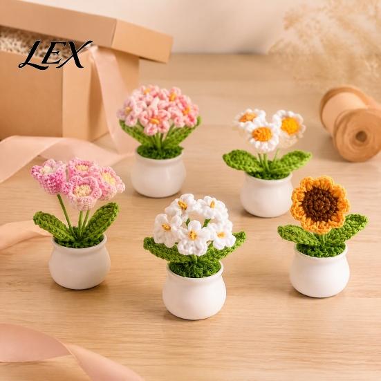 Small Potted Flowers Handmade Crochet Flower Decoration, Knit Artificial Sunflower Desktop Decorative Yarn Decor, Gift for Women, Mom, Teacher,