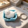 Backpack Decorative Charms 3D Printed Clicky Cat Keychain, Interactive Pooping Litter Box Fidget Toy, Mini Miniature Figurines Pendant with Metal Ring