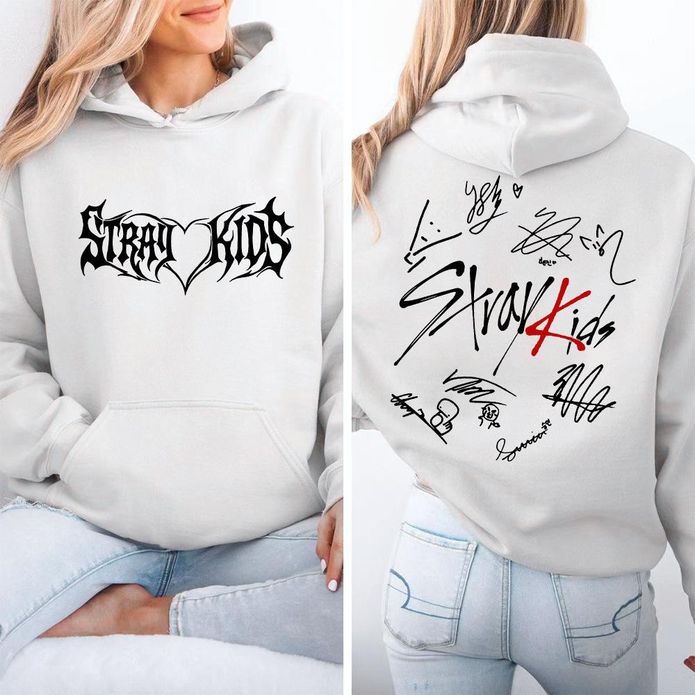Stray Kids Худи с принтом альбома ATE - Унисекс, двусторонний пуловер с графикой, подписями участников и карманом-кенгуру, весенне-осенняя фанатская атрибутика