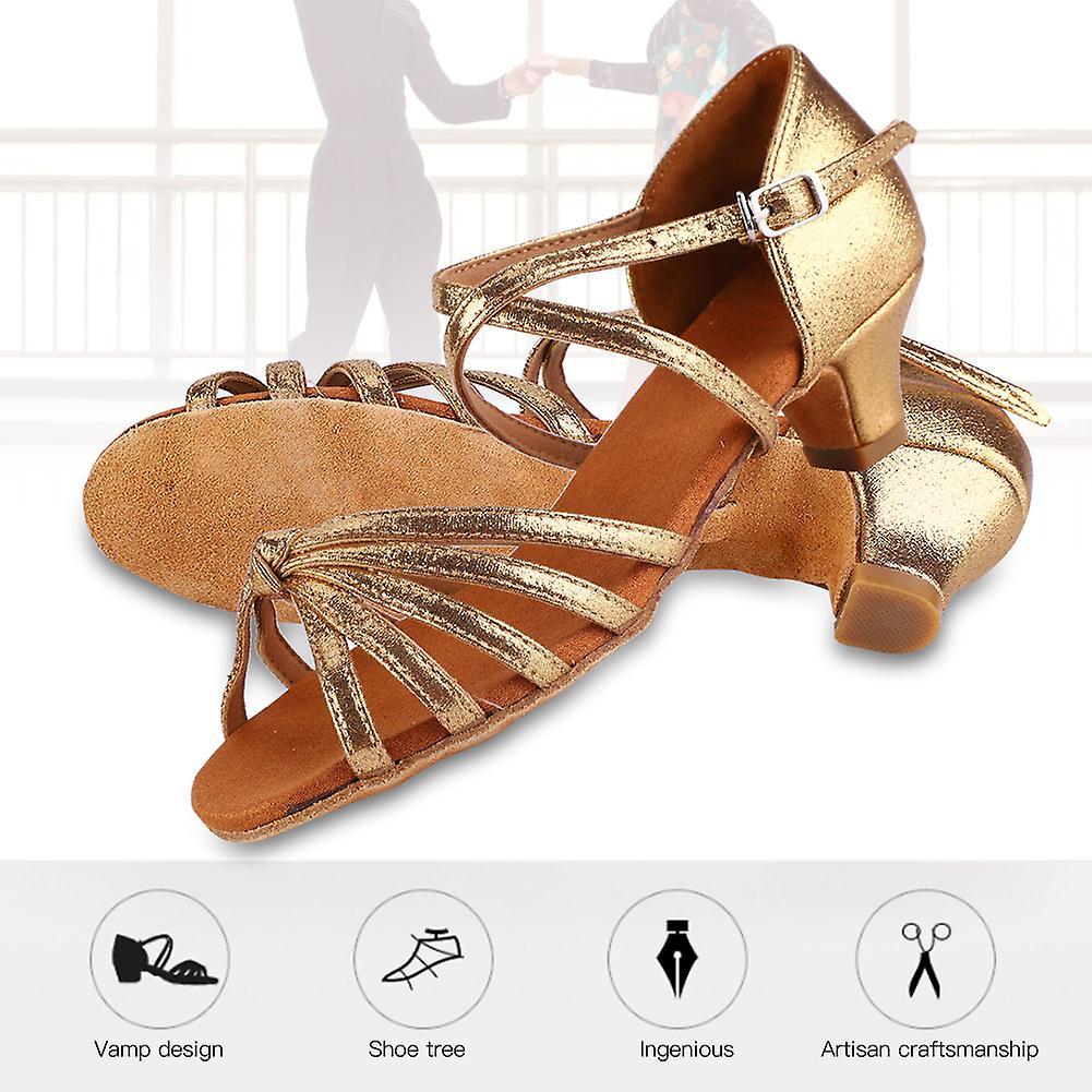 Soft Comfortable Latin Shoes Fashion Dance Shoe for Children Girl Gold Color 32