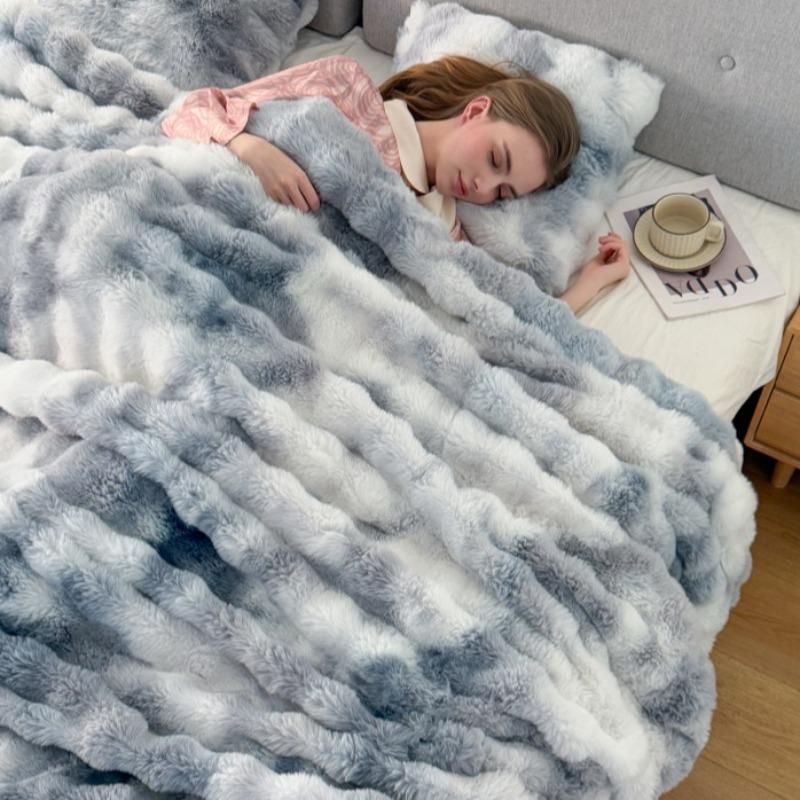 Плед из искусственного меха Tie Dye Двусторонний Толстый Мягкий Плюшевый Плед с Пузырьками Теплый и Уютный для Дивана, Офиса, Дневного Сна, Кровати, Дома, Путешествий Всесезонный Плед