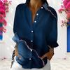 Women Plus Size Blue Marble Printed Collared Long Sleeve Button Front Shirt