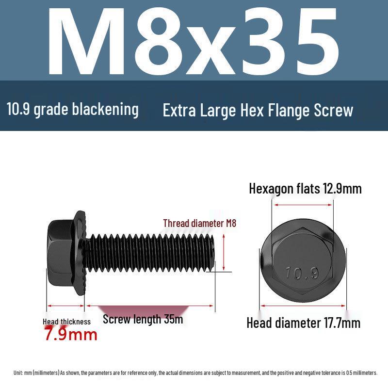 Yigu Grade 10.9 High-Strength Oversized Black Hex Flange Screw with Anti-Slip Washer (M6-M12)