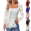 Женский модный однотонный кружевной топ с квадратным вырезом и кружевными длинными рукавами