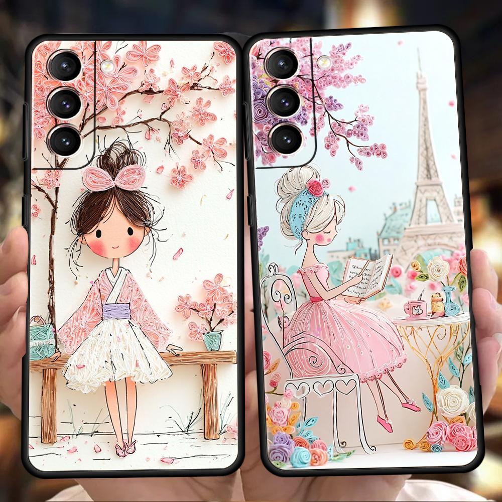 Чехол для телефона Cover для Samsung Galaxy S25 Edge S24 S23 S22 S20 S21 FE Ultra S10 S10E Plus 5G Мягкий ТПУ Capas Мультяшная Девушка Funda Сумка