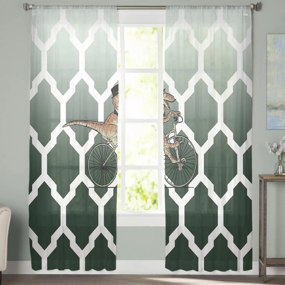 Moroccan Ombre Geometry Kawaii Dinosaur Translucent Voile Curtains For Bedroom Space Living Room Kitchen Area Drapes Chiffon Tulle Curtains
