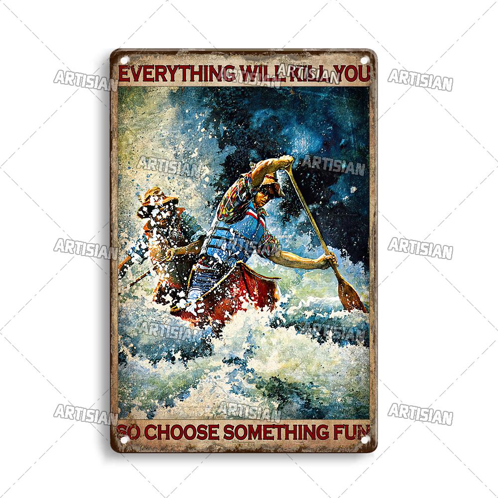 Металлическая табличка "Гребля" от мастера Жестяной плакат "Серфинг" Спортивная декоративная пластина для каякинга Настенный декор Гараж Бар Паб Клуб Отель Кафе Кухня