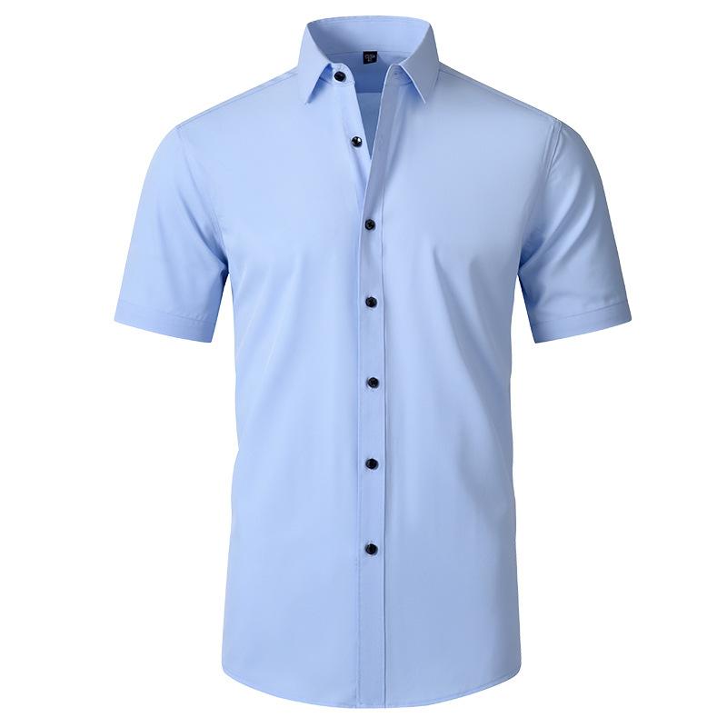 European and American Style Men's Summer Top Solid Turn Down Collar T-shirt Short Sleeve Menswear