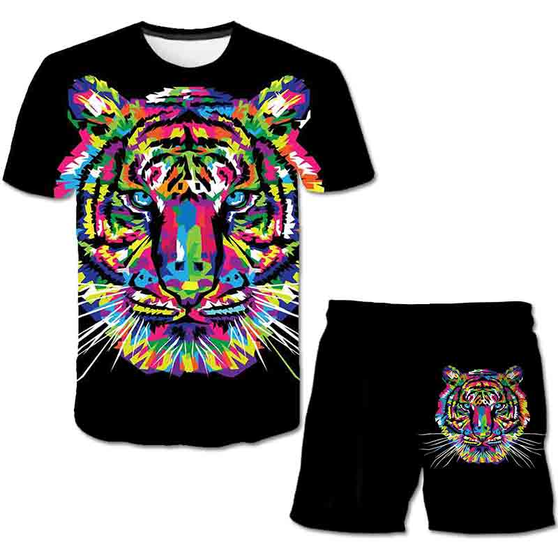 Boys Girls Tiger Clothes Sets Summer Cute T Shirts Short Pants 1-14 Year 2pcs Clothing Suits Kids Fashion Casual Costume Outfits