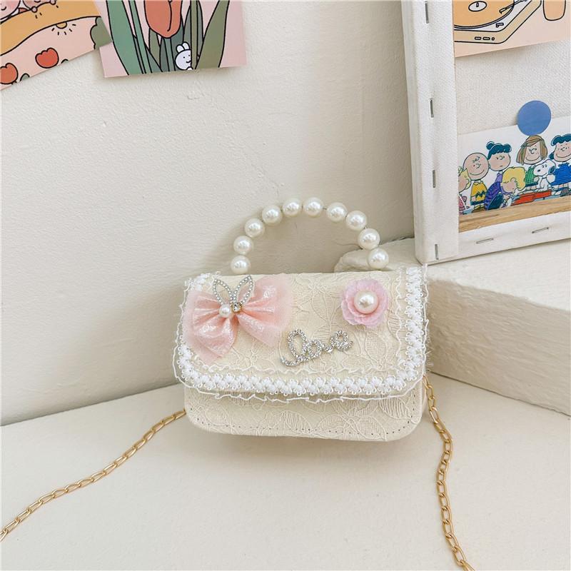 Chic Lace Pearl Handbag For Children In Trendy Floral Styles Ideal For School And Daily Outfits