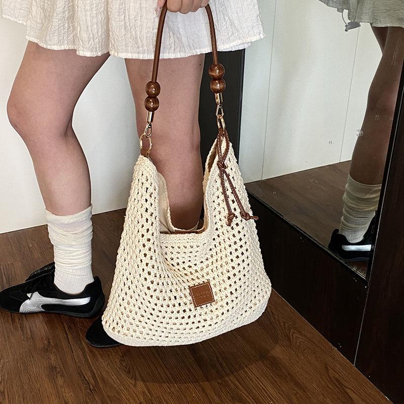 Женская сумка-тоут 2025 новая большой вместимости для поездок на работу для студентов колледжа на занятия плетеная мягкая полая пляжная на плечо