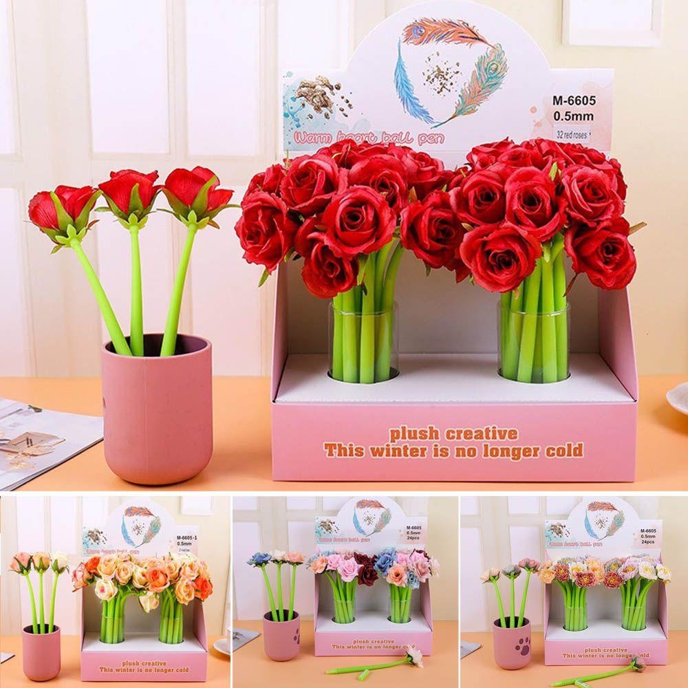 Домашний декор Фирменные канцелярские принадлежности 0,5 мм Черные чернила Силиконовая ручка Гелевые ручки Цветочные карандаши Нейтральный карандаш