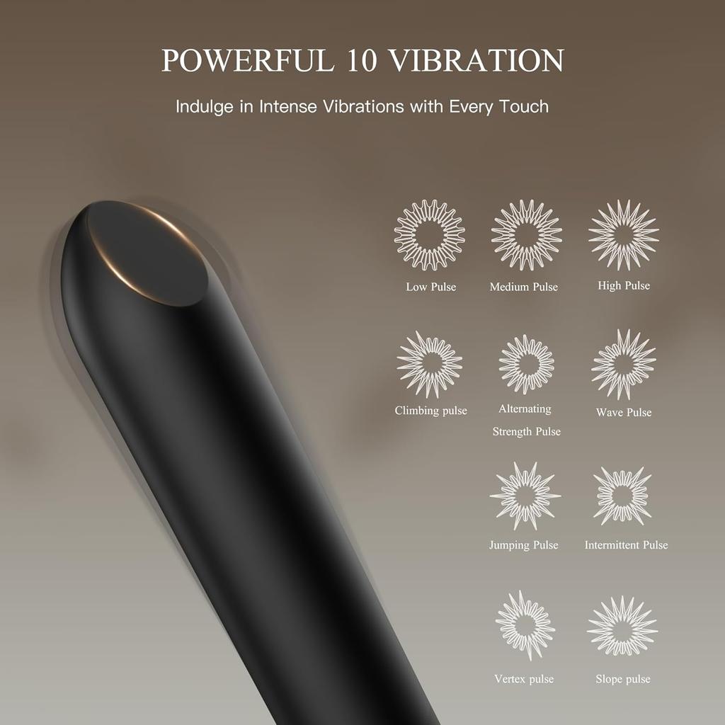 Mini Bullet Vibrator Rechargeable Lipstick Vibrator, 10 Vibration Modes, Waterproof Nipple G-spot Stimulator, Female Sex Toys