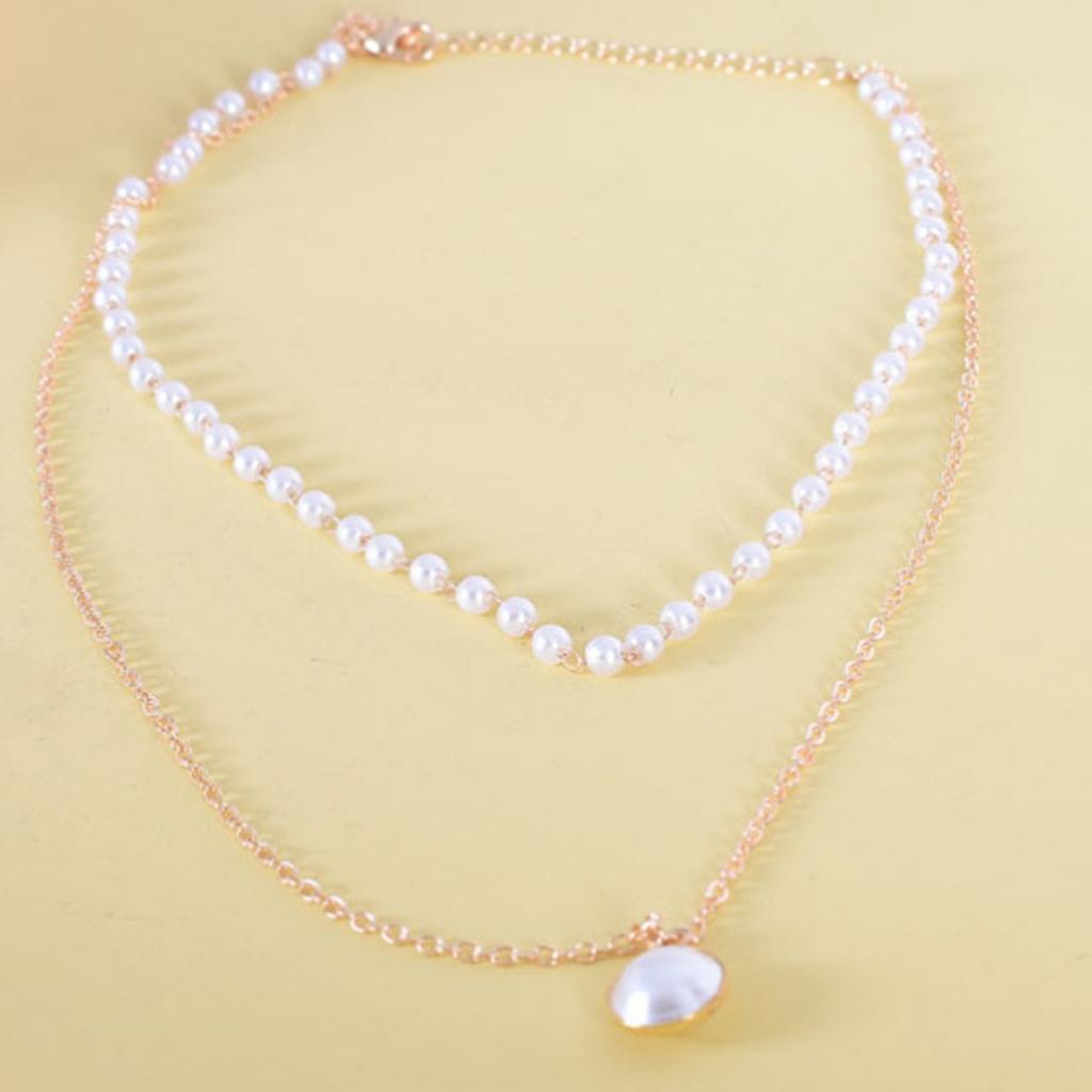 Elegant Multi Layer Imitation Pearls Pendant Necklace for Women Adjustable Length and Alloy Chain Neckpiece Jewlery