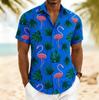 Men's Flamingo Tropical Monstera Palm Leaf Print Short Sleeve Shirt, Spring Summer Hawaiian Vacation Blouse, Loose Casual Top