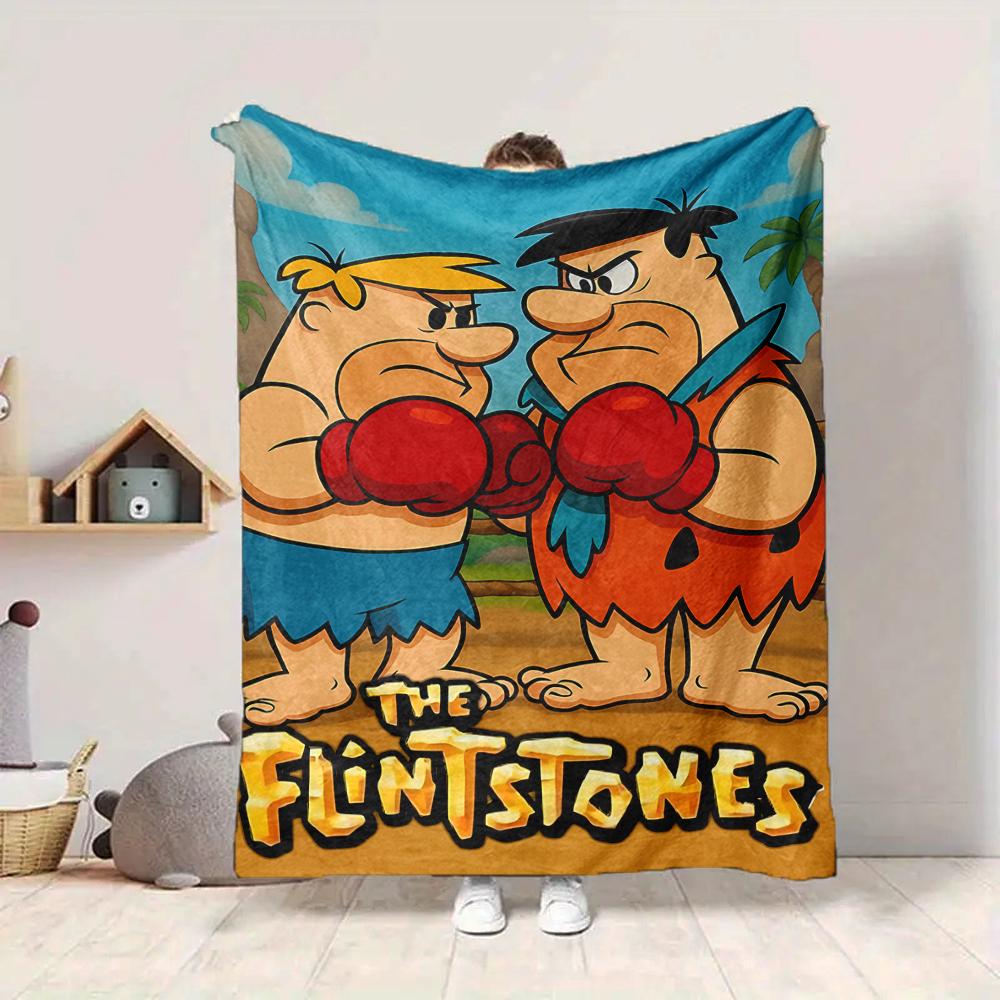 1Pc Flintstones Adventure Flannel Blanket, Soft And Comfortable, Casual Warm, Camping Travel, Christmas, Halloween Xmas Gift L1445