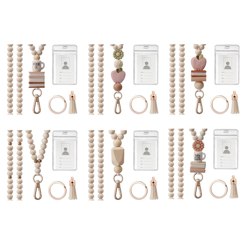 Держатель для карточек и шнурок с бусинами для женщин, прозрачный держатель для карточек с бусинами, шейный ремешок, кисточки, брелок с подвеской