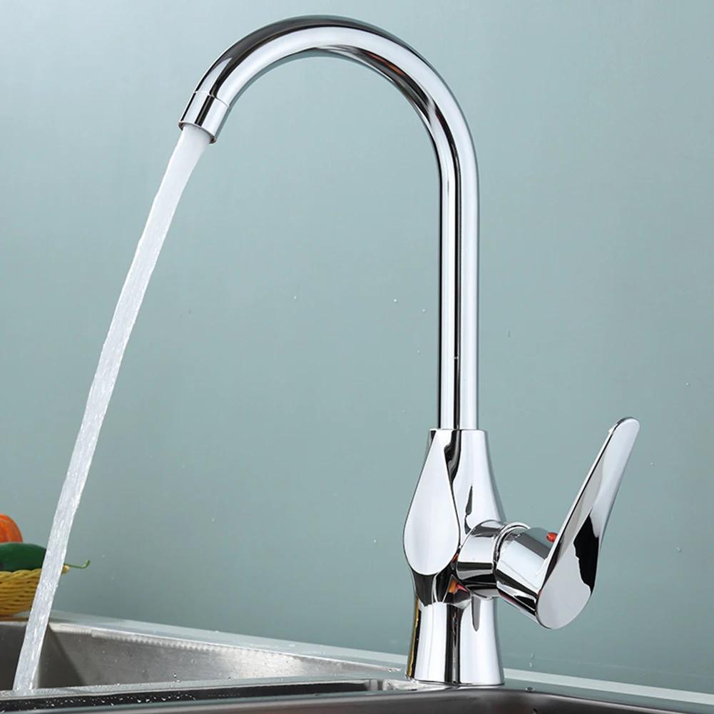 Durable Tap Kitchen Faucet Brass Base Chrome Cold Hot Mixer Easy To Operate Modern Design Plated Polished Steel Body