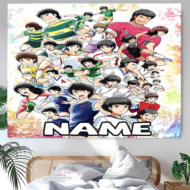 Personalized Captain Tsubasa Dream Team Background Tapestry,Custom Name Birthday Party,Multifunctional Wall Decoration for Home Decor,Various Occasion