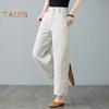 Women Casual Pants Elastic High Waist Buttons Zipper Fly Long Trousers with Pockets Solid Color Straight Wide Leg Slacks Daily Wear