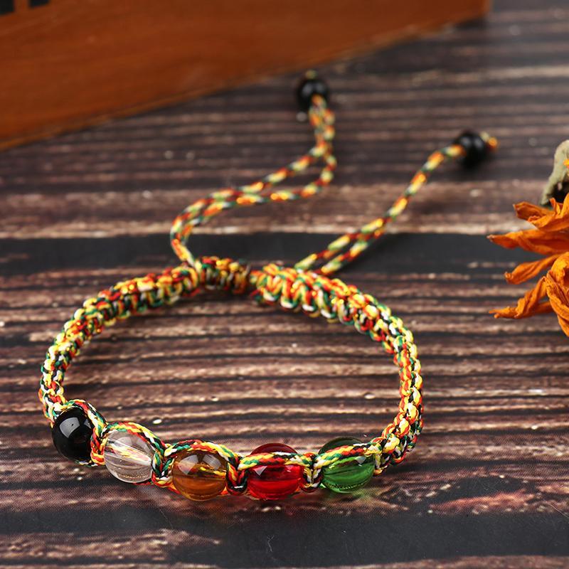 Творческий переводной цветной браслет из веревки с плоским узлом, защитный браслет из пяти элементов из бисера