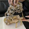 Fashion Eilyken Street Style Flower Crystal Rhinestone Pointed Toe Women Sandals  Sexy Ankle Strap Thin High Heels Banquet Wedding Shoes
