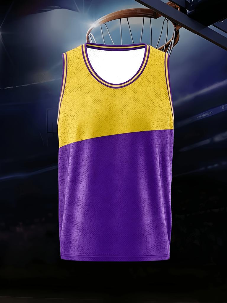Basketball vest, yellow-purple stitching, no print pattern, for use in basketball training competitions