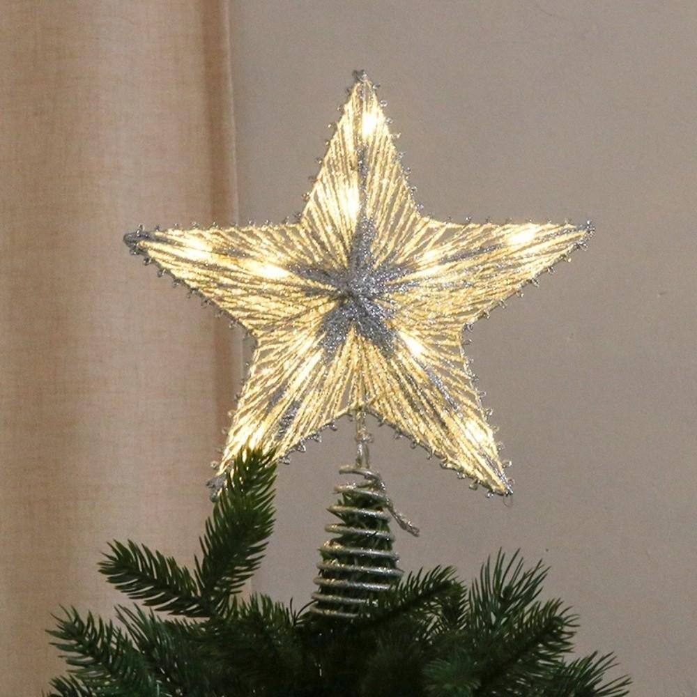 3D Glitter Star Christmas Trees Topper Iron Glowing Tree Topper Home Xmas Tree Ornament