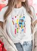 Womens Personalized Tshirt Crayon Love Fun Printed Round Neck Casual Fashion Womens Daily Top