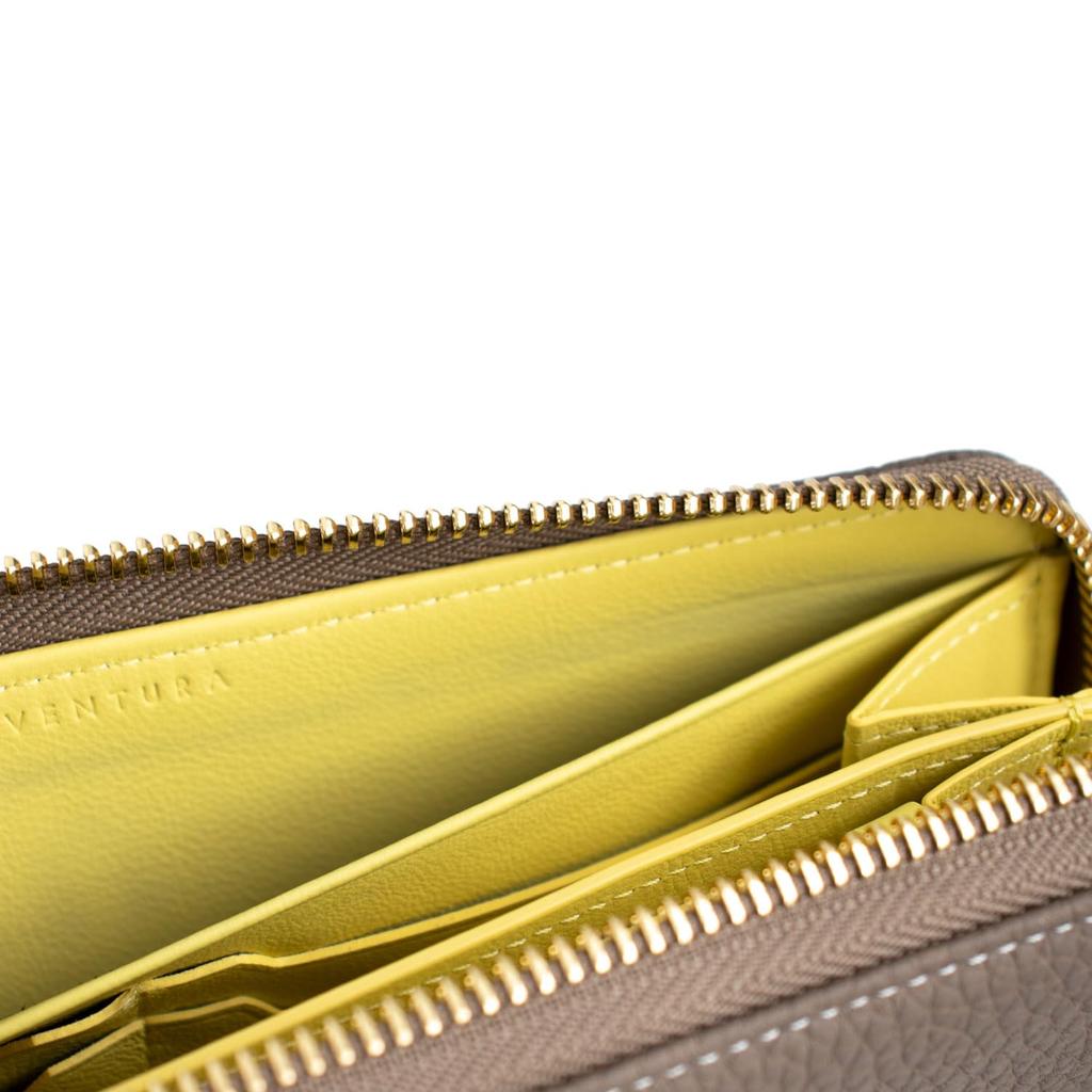 Bonaventura Кошелек на длинной молнии x Лучшая натуральная Новая запись [BONAVENTURA] [Серо-желтый] Кошелек, Европейская кожа, Минималистичный, Тонкий, Кожаный,