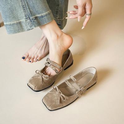 Женские туфли Мэри Джейн в стиле ретро с квадратным носком, бантом и ремешком на щиколотке - Низкий каблук для весны и осени 2025