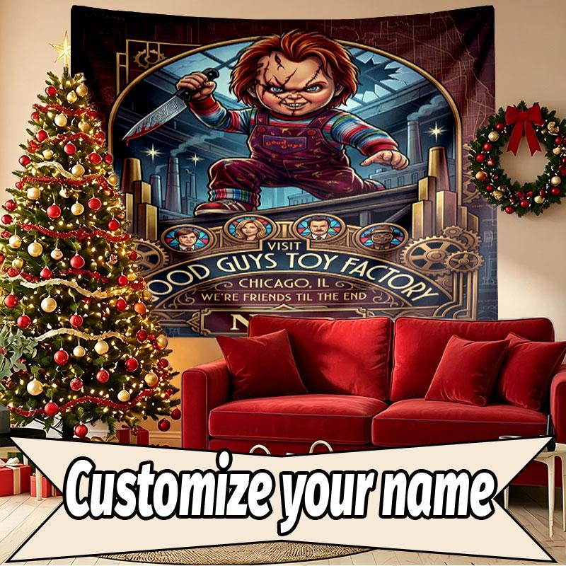 Custom Name Personalized Horror Theme Chucky Print Tapestry, Wall Art Decor, Bedroom, Dorm, Apartment, LivingRoom, Party Backdrop, Gift for Birthday