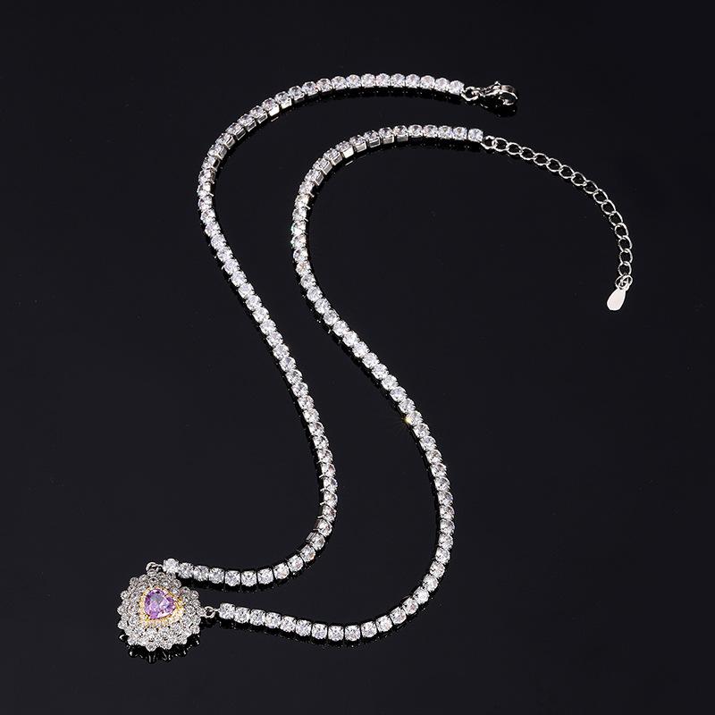 Осенне-зимние украшения Медь Позолота Бриллиант с высоким содержанием углерода В форме сердца Универсальная цепочка Ожерелье Женское 6 * 6