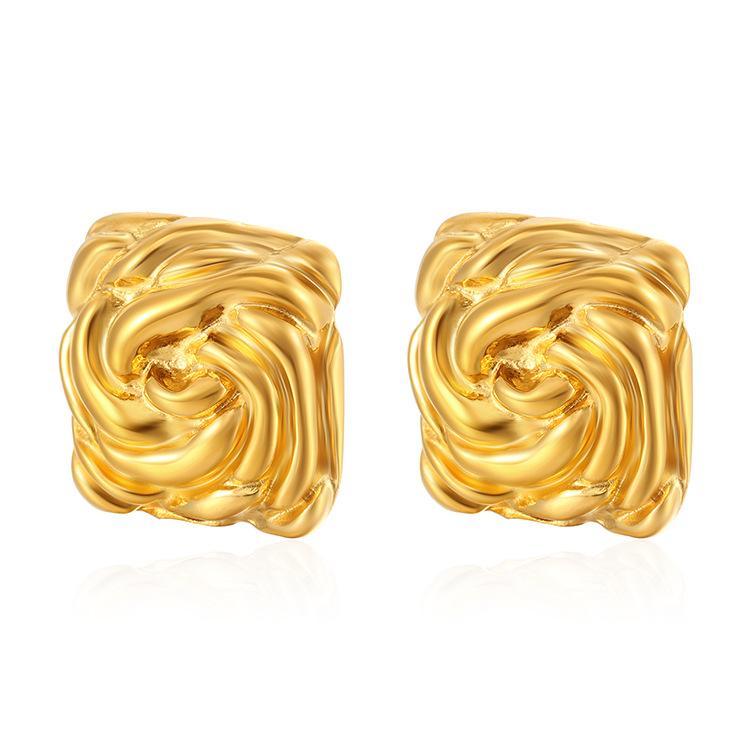 Премиальные персонализированные серьги, покрытые 18-каратным золотом, квадратные серьги-гвоздики из нержавеющей стали с текстурой, серьги-гвоздики в стиле темперамент