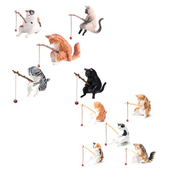 Cat Fishing Figurine Mini Resin Cute Cat Statue Miniature Fish Tank Landscaping Aquarium Decor for Fairy Garden Home Decor