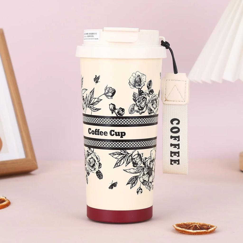 500 мл Кружка дорожная из нержавеющей стали с двойными стенками, с вакуумной изоляцией, с ручкой/Портативная термокружка, кофейная чашка, бутылка для воды, фляга