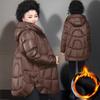 Winter Thickened Hooded Quilted Parka Coat - Women's Down Cotton Jacket with Pockets, Ideal for Middle-Aged Women