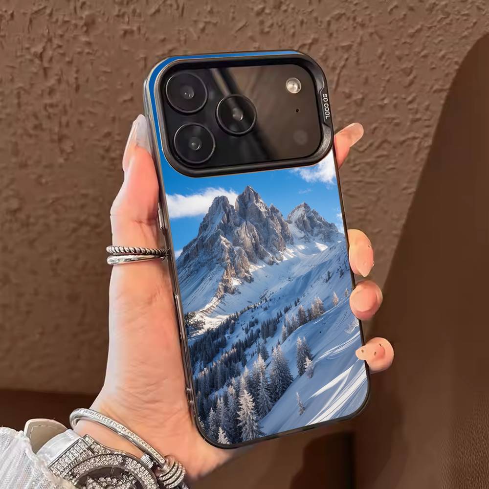 Зимняя снежная гора Чехол для телефона Для iPhone 17,16,15,14,13,12,11,Pro Max,Plus Конфетный серебряный чехол