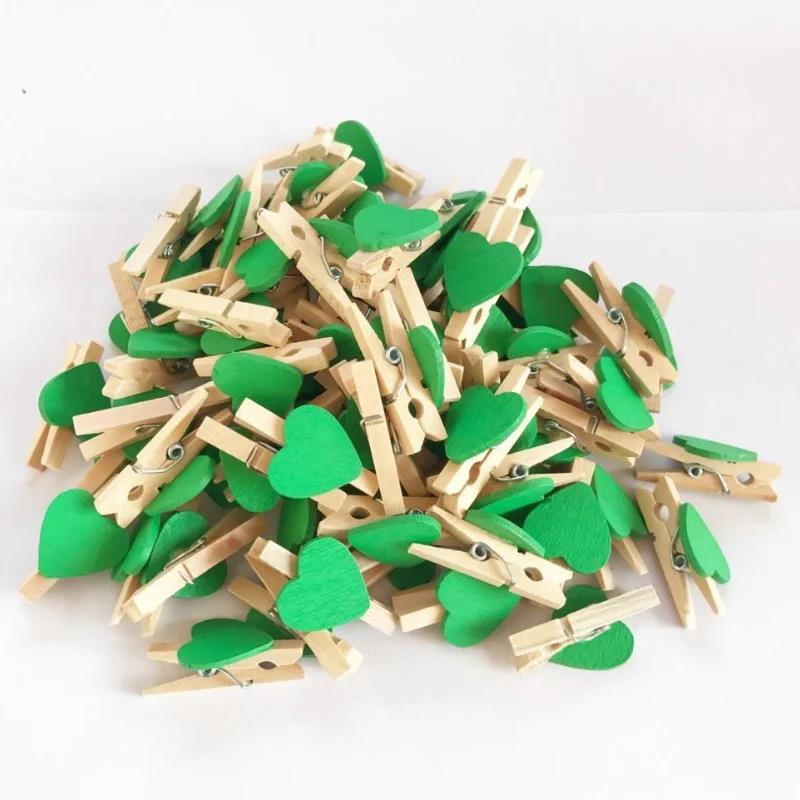 50Pcs 3cm Mini Photo Clip Color Love Wood Creative Home Decoration 2