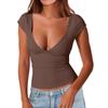 Женская сексуальная тонкая футболка с глубоким V-образным вырезом и открытой спиной, с коротким рукавом