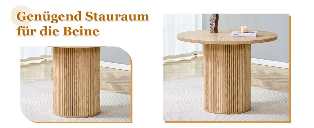 Round Dining Table Made of MDF (100 cm) for 4-6 People: Tabletop (4 Segments) in Light Wood Look, Cylindrical Legs with Metal Support & Velcro.
