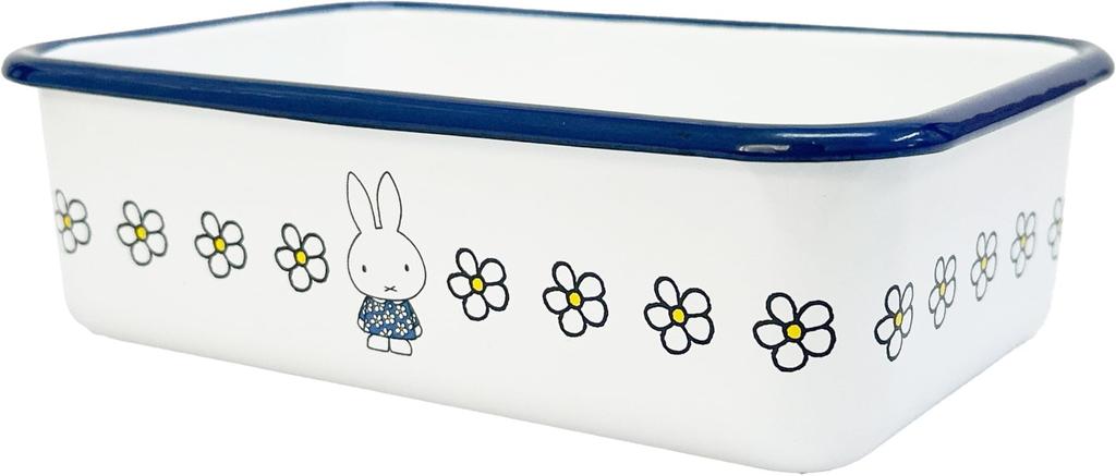 Fuji Enamel Miffy Blue Flower Shallow Rectangular Container, Medium, 900ml, Refrigerator-Safe