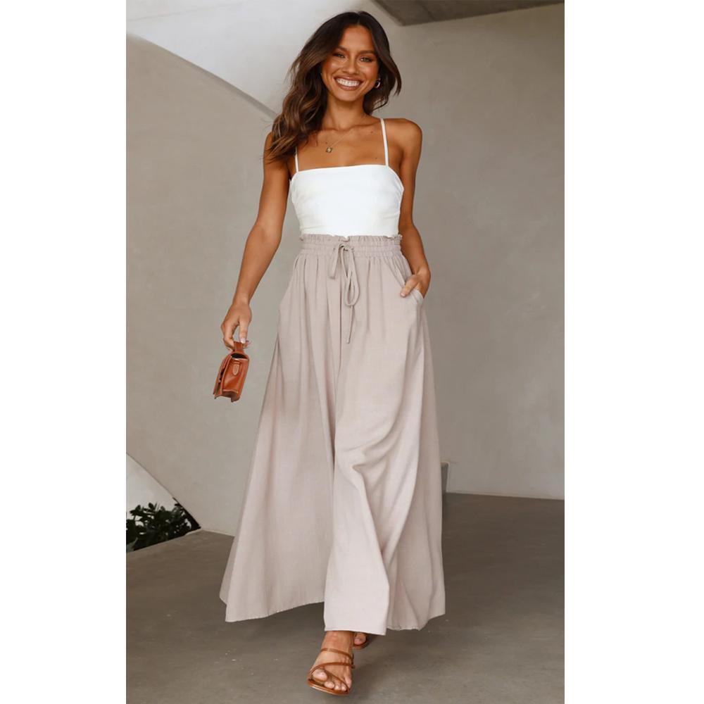Summer Spring Women's Wide Leg Pants with Elastic Waistband Loose Casual Pants