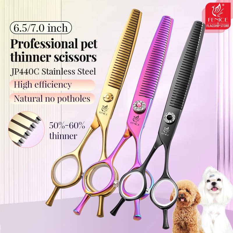 Fenice Сталь JP440C 6.5/7 дюймов Прямые Тонкие Филировочные Ножницы для Груминга Собак Ножницы для Собак Инструменты Процент Филировки 50-60%