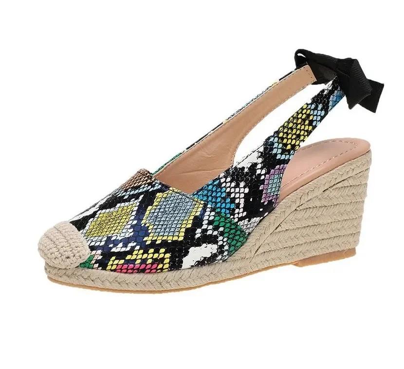 Модные сандалии на танкетке для женщин, модные эспадрильи на платформе с закрытым носком и ремешком, стильные летние туфли-слингбэки