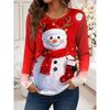 Women's Festive Snowman Print Long Sleeve, Christmas Holiday Graphic Top, Round Neck Casual Style, Fall Winter Seasonal Wear